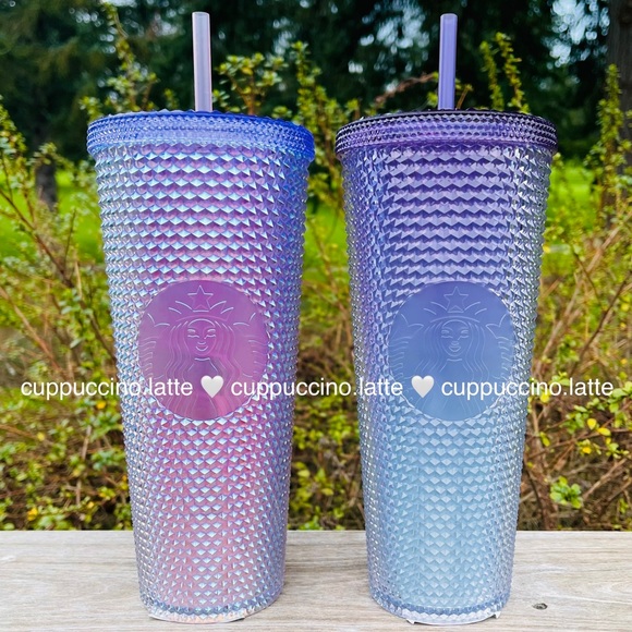 💗NEW SET💜Starbucks 2022 Korea Sakura Pink Cherry Blossom & Purple Beam Studded - Picture 1 of 14